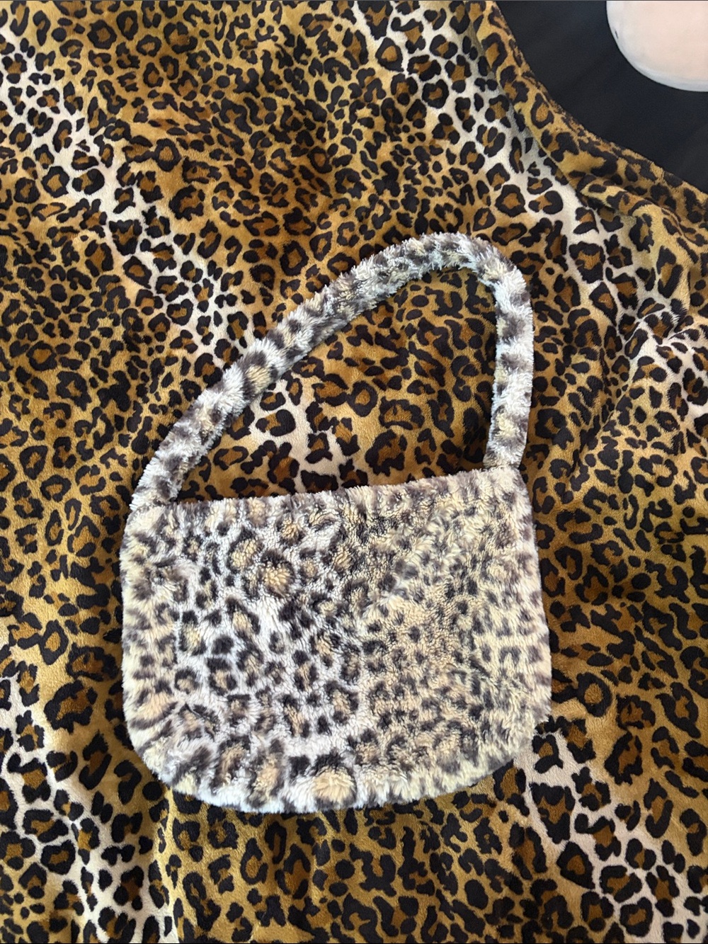 Brandy Melville Leopard Faux Fur Shoulder Bag - Cream/Black/Brown
